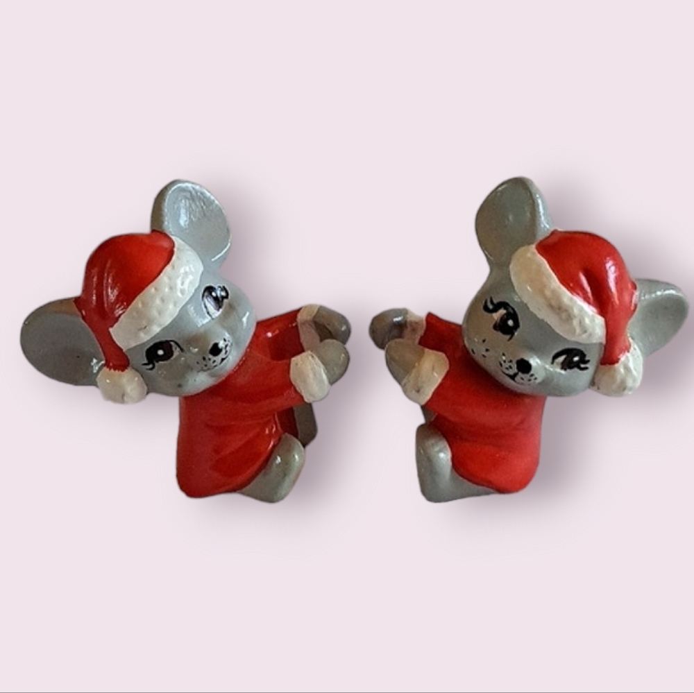 Vintage Christmas Mice Candle Holders